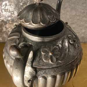 Ornate tin lined copper teapot 