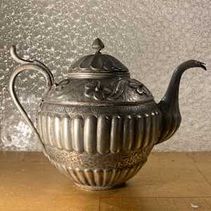 Ornate tin lined copper teapot 