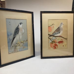 framed vintage Japanese woodblock of a falcon 