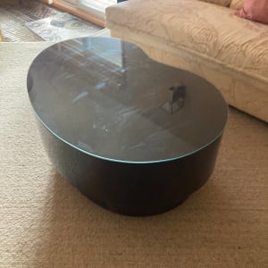 Pair of lacquered post modern kidney glass top tables 