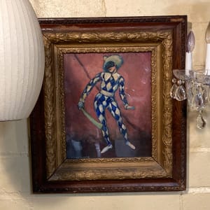 Framed original painting on board of harlequin 