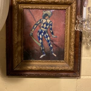 Framed original painting on board of harlequin 