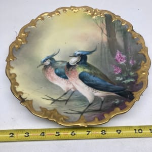 hand painted bird plate with old repairs