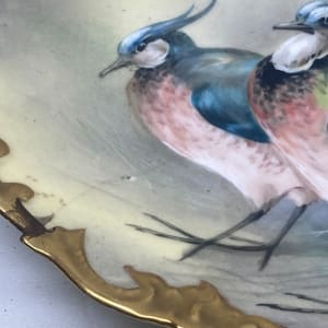 hand painted bird plate with old repairs 