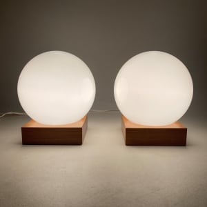Pair of white modern ball lamps 