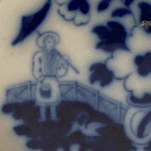 Flow blue Pekin Staffordshire serving bowl 