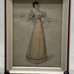 Hand painted turn of the century fashion print 