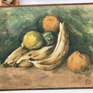 Pair of Chinese Batik fruit still life paintings 
