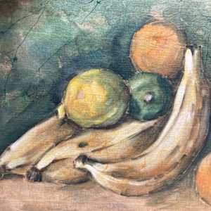 Pair of Chinese Batik fruit still life paintings 