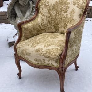PAIR of hand carved French walnut upholstered chairs 