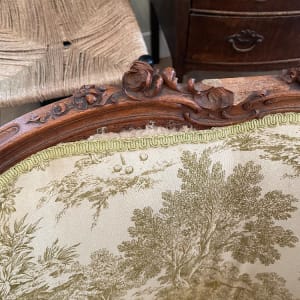 PAIR of hand carved French walnut upholstered chairs 