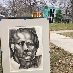 Framed original cross hatch portrait etching 