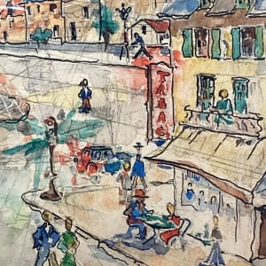 Framed original watercolor of French street scene 