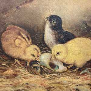 Framed painting of chicks 