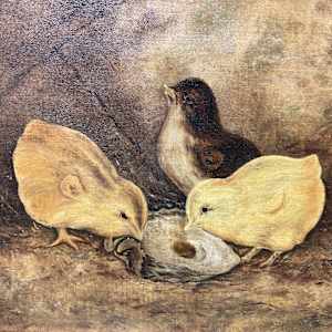 Framed painting of chicks 