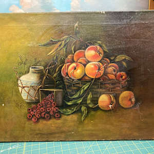 Framed primitive painting of fruit