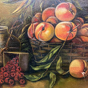 Framed primitive painting of fruit 