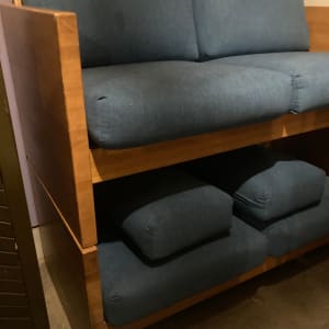 mcm  butcher block loveseat 