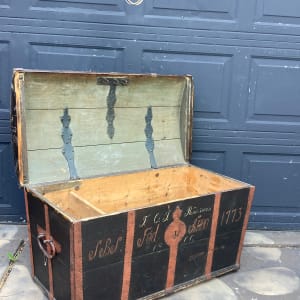 vintage painted immigrant trunk 