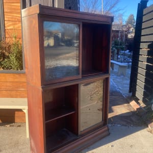 Stacking mahogany library cabinet with sliding doors 