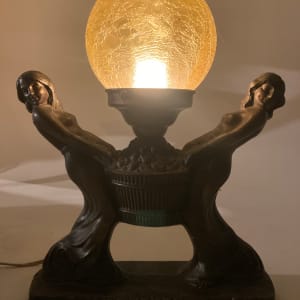 Art Deco woman light with yellow globe 