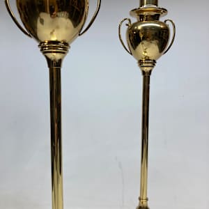Pair of brass table top classic urn lamps 