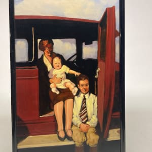 Framed original painting on board of family of three by Polly Podolosky