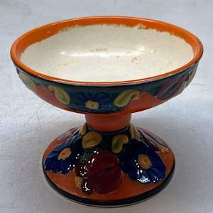 Hand painted Art Deco floral pottery compote 