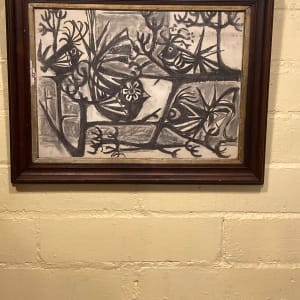 Original abstract painting on paper of birds in black and white 