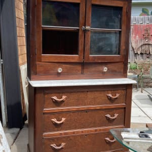 Victorian walnut 2 piece hutch with marble top 