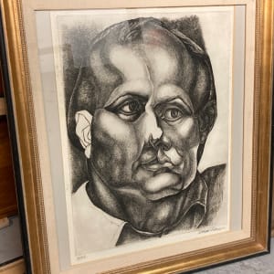 Framed original cross hatch portrait etching 