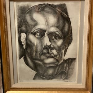 Framed original cross hatch portrait etching 