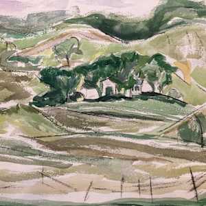 unframed landscape watercolor by Connie Goldman 