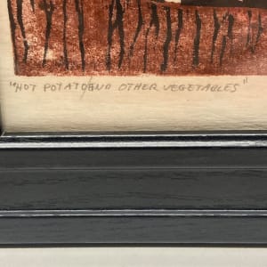 Framed James Quentin Young hand colored woodblock "Hot Potato" 