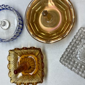 vintage carnival glass amber ring dish 