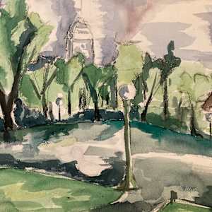 framed landscape watercolor by Connie Goldman 