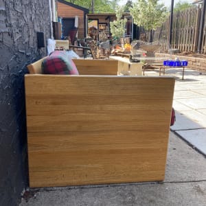 mcm  butcher block loveseat 