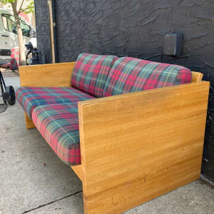 mcm  butcher block loveseat 