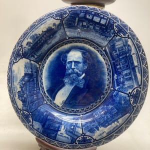 flow blue pottery plate with Charles Dickens