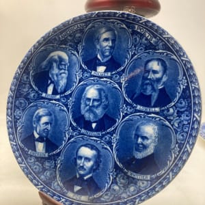 flow blue pottery plate with poets