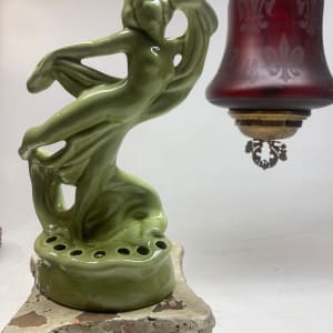 chartreuse female flower frog pottery figure 