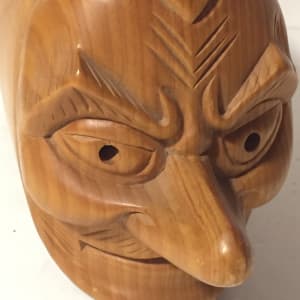 carved Japanese wooden face box 