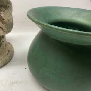 matte green pottery spittoon 