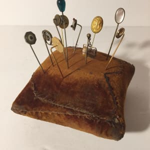 vintage square pin cushion with pins