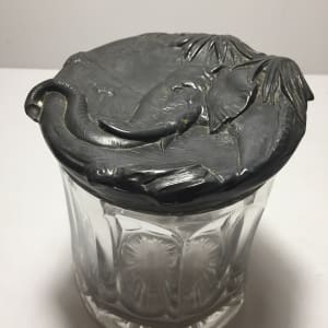 turn of the century glass humidor with elephant motif pewter lid, Image 3.