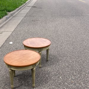 pair of round Heredon low tables 