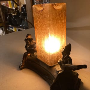 Art Deco amber crackle glass boudoir lamp 