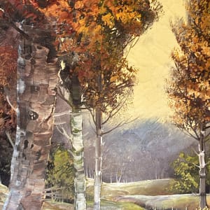 Framed painting of autumn trees 