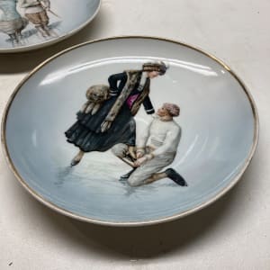 Pair of hand decorated turn of the century winter plates 