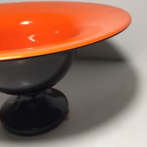 Art deco Czech orange and black art glass compote 